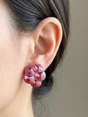 Vintage Acrylic Rhinestone Pierced Earrings Pink